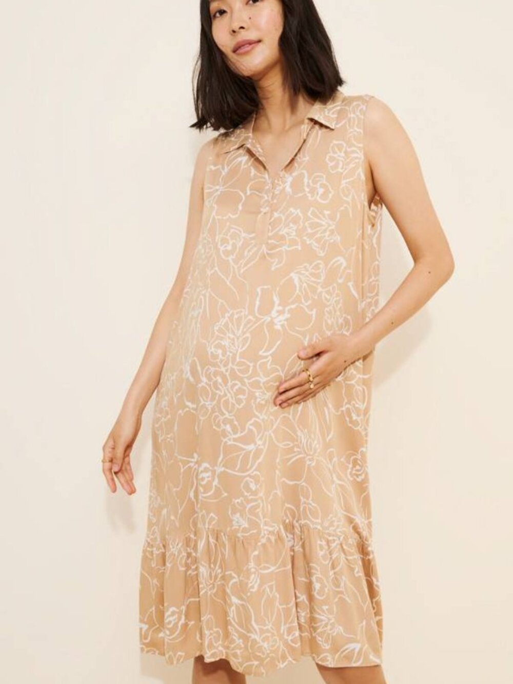 NEW PIETRO BRUNELLI Vittoria Floral Mini Dress Size S Beige Maternity A-Line